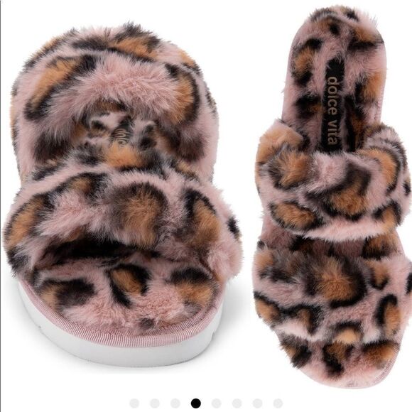 NWOT Dolce Vita Animal Print Faux Fur Slippers - Picture 8 of 10